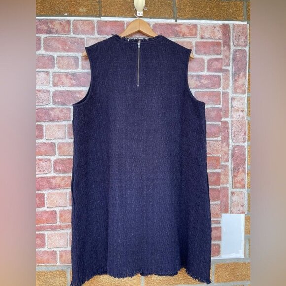 FRANCES VALENTINE Twiggy Fringe Dress Cotton Boucle Navy size 1 X - Picture 11 of 16